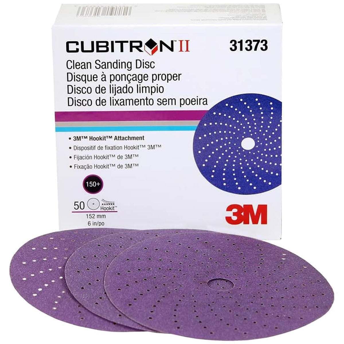 Disco de lija 3M Cubitron II Hookit de 6 pulgadas grano P150 para lijado intermedio de masilla