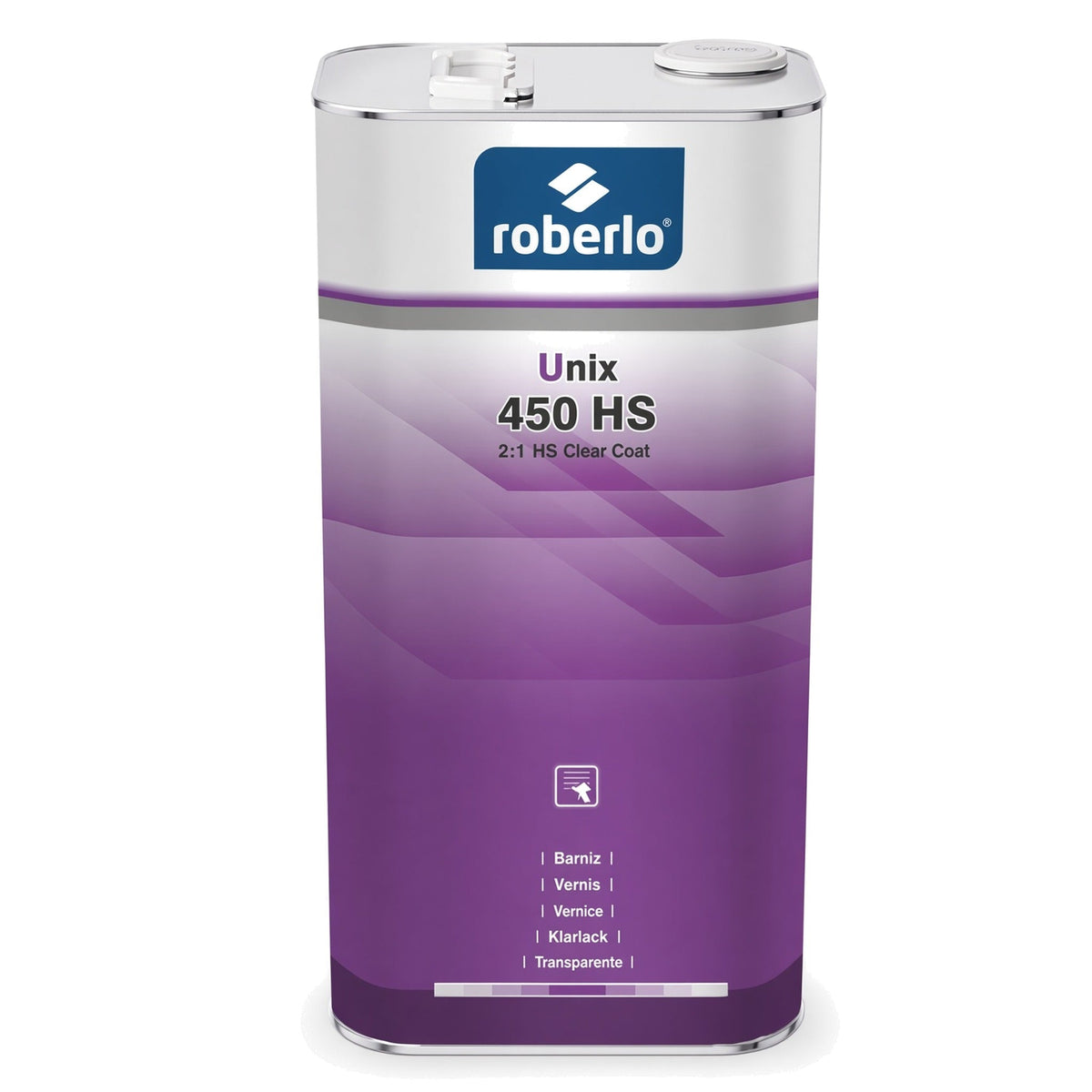 Lata de Roberlo Unix 450 HS, barniz de altos solidos 2:1 con acabado de alto brillo