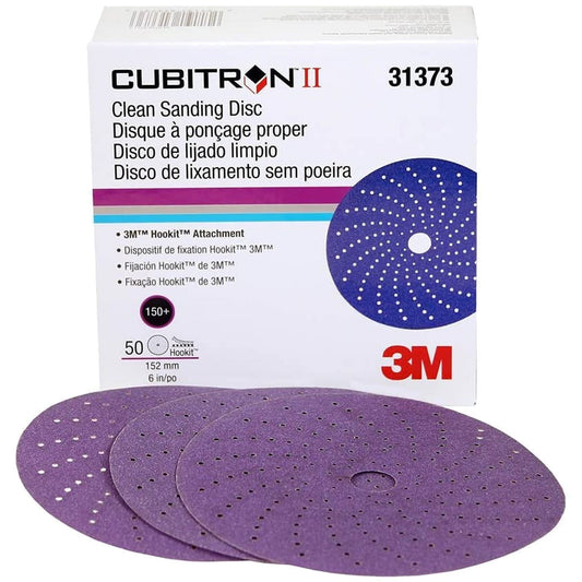 Disco de lija 3M Cubitron II Hookit de 6 pulgadas grano P150 para lijado intermedio de masilla