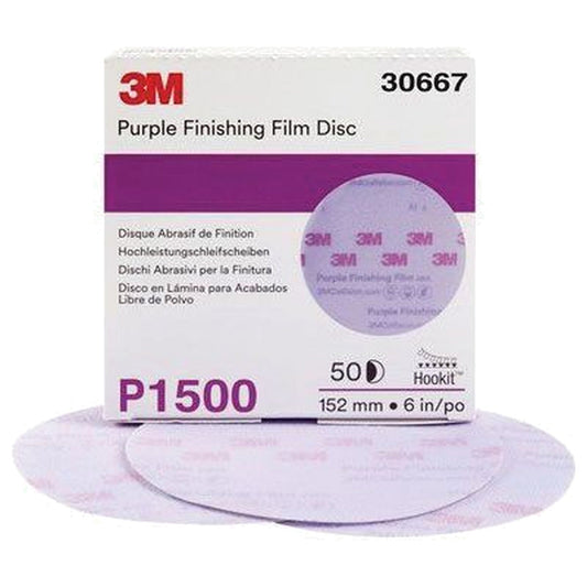 Disco 3M Hookit Purple Finishing Film grano P1500 de 6 pulgadas para correccion de barniz